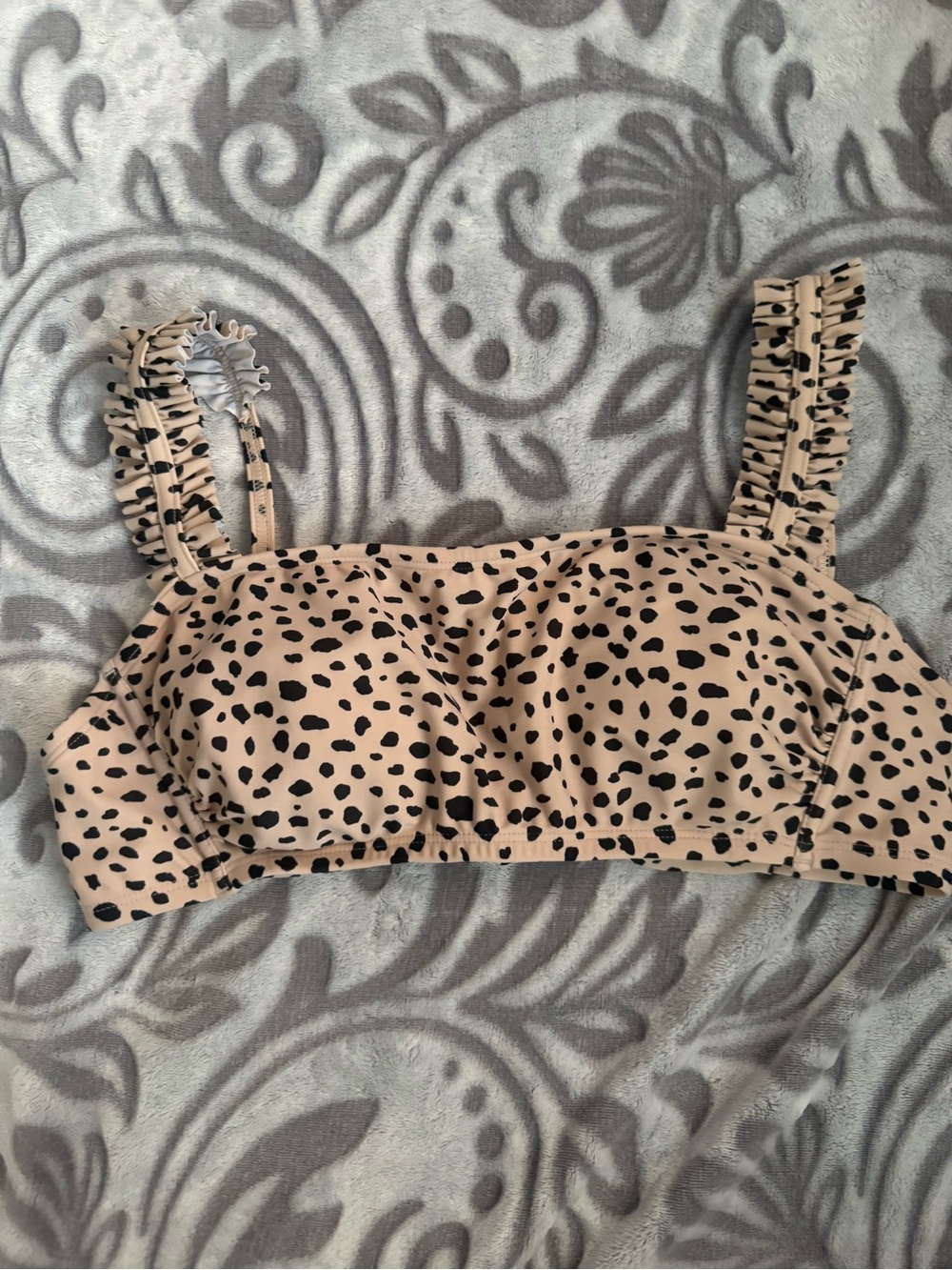 Kona Sol Beige and Black Spotted Ruffle Strap Bralette
